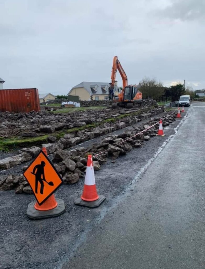 Excavator and plant hire machinery working on ground works project in Galway